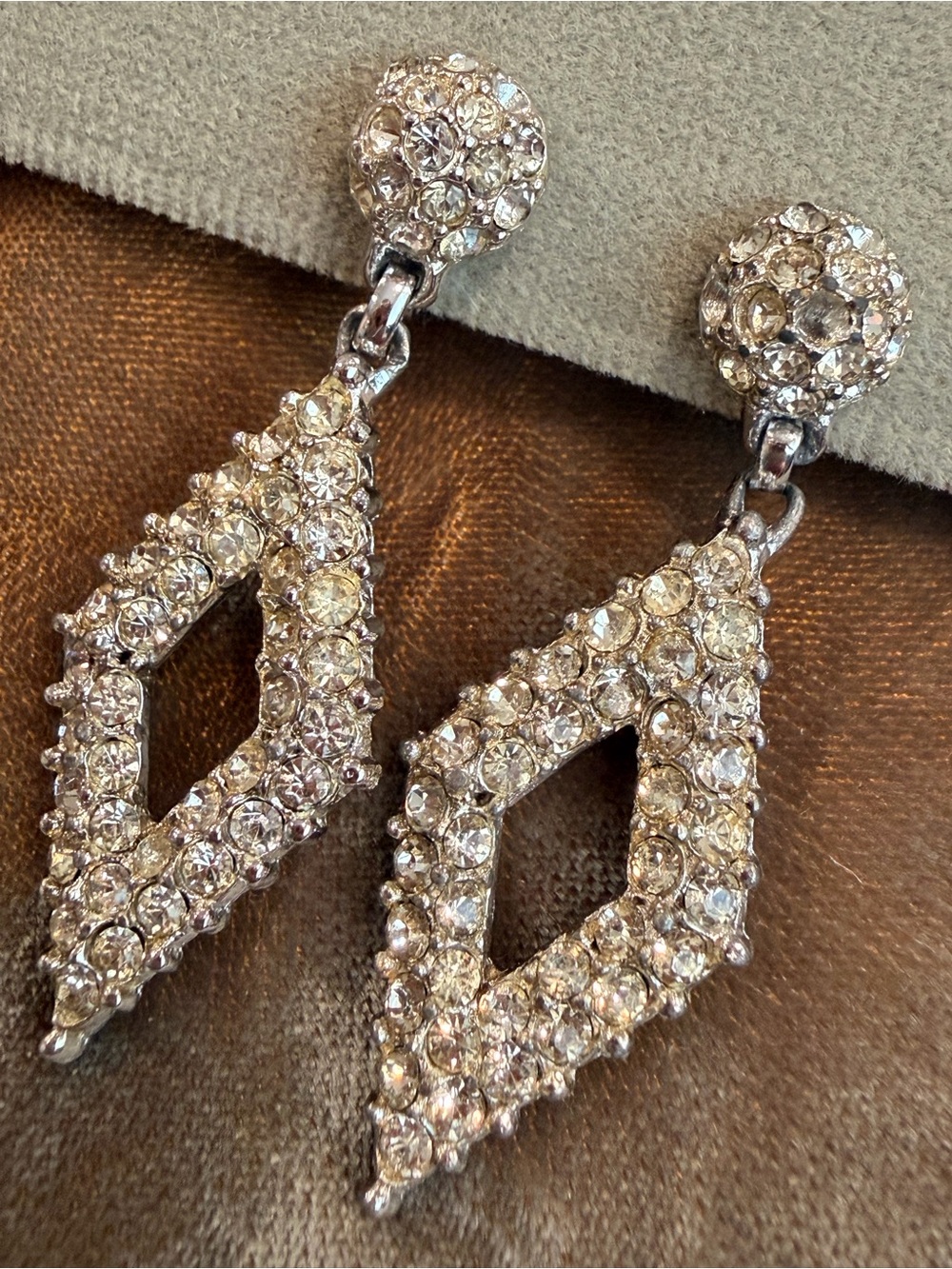 Vintage Signed BOGOFF Rhinestone Dangle Clip-On Earrings